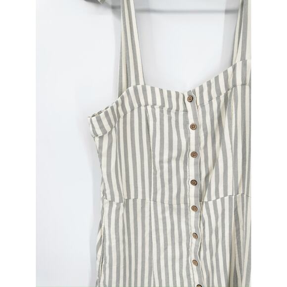 Faherty Tie Strap Organic Cotton Gray Stripe Button Front Midi Dress Size M NWT - Picture 3 of 5